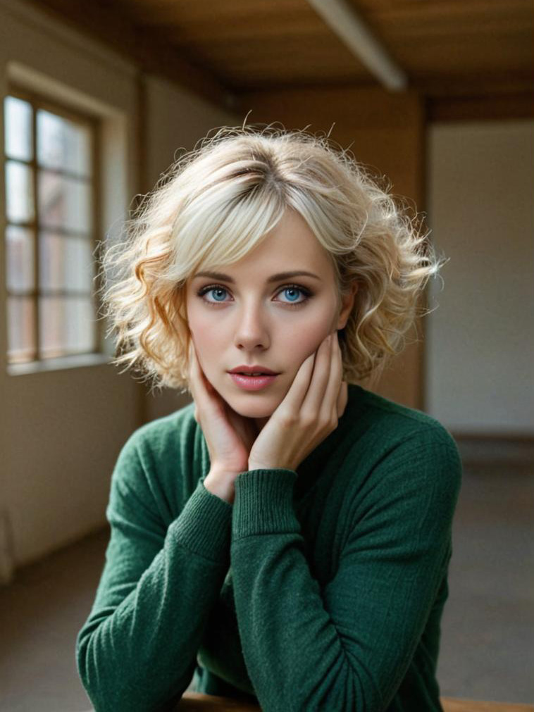 Woman in dark green turtleneck