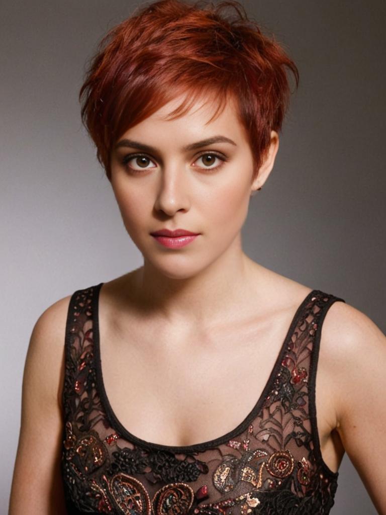 Artistic Portrait of a Woman with Red Pixie Hair