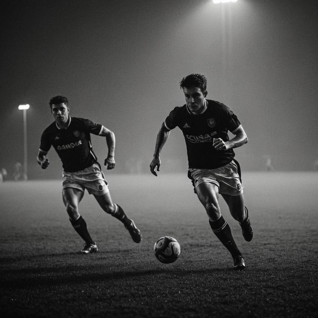 Intense Soccer Dribble at Night