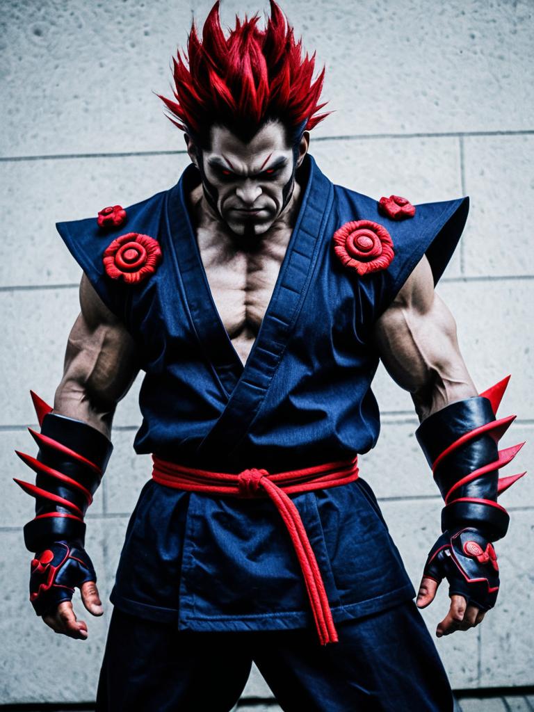 Realistic Akuma Street Fighter Cosplay Costume by Man with Red Hair Realistic Akuma Street Fighter Cosplay Costume by Man with Red Hair