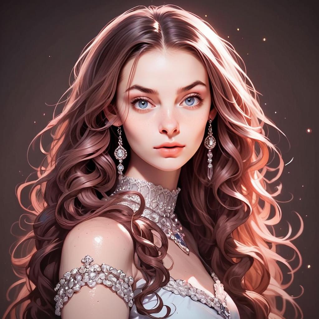 Portrait of a Young Woman with Blue Eyes and Elegant Jewelry