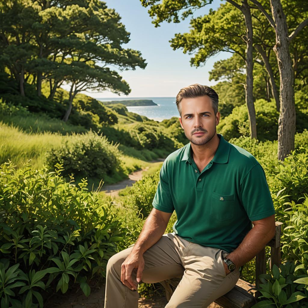 Man in Polo Shirt Enjoys Serenity in Martha's Vineyard