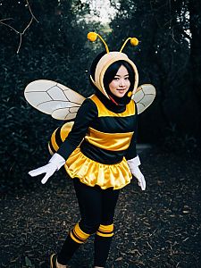 Woman in Realistic Charmy Bee Cosplay Costume Outdoors