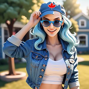 Stylish Woman with Blue Hair in Denim Jacket