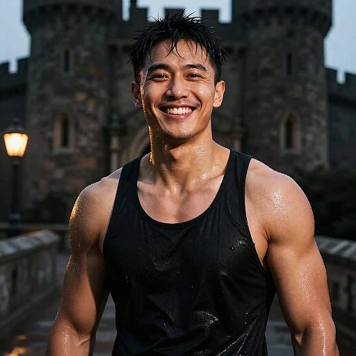 Smiling Fit Man in Black Tank Top After Workout by Castle