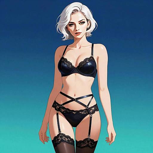 Digital Art of Woman in Black Lace Lingerie with Garter Straps