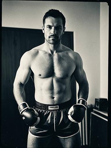 Shirtless Man in Boxer Costume with Gloves Photorealistic Portrait