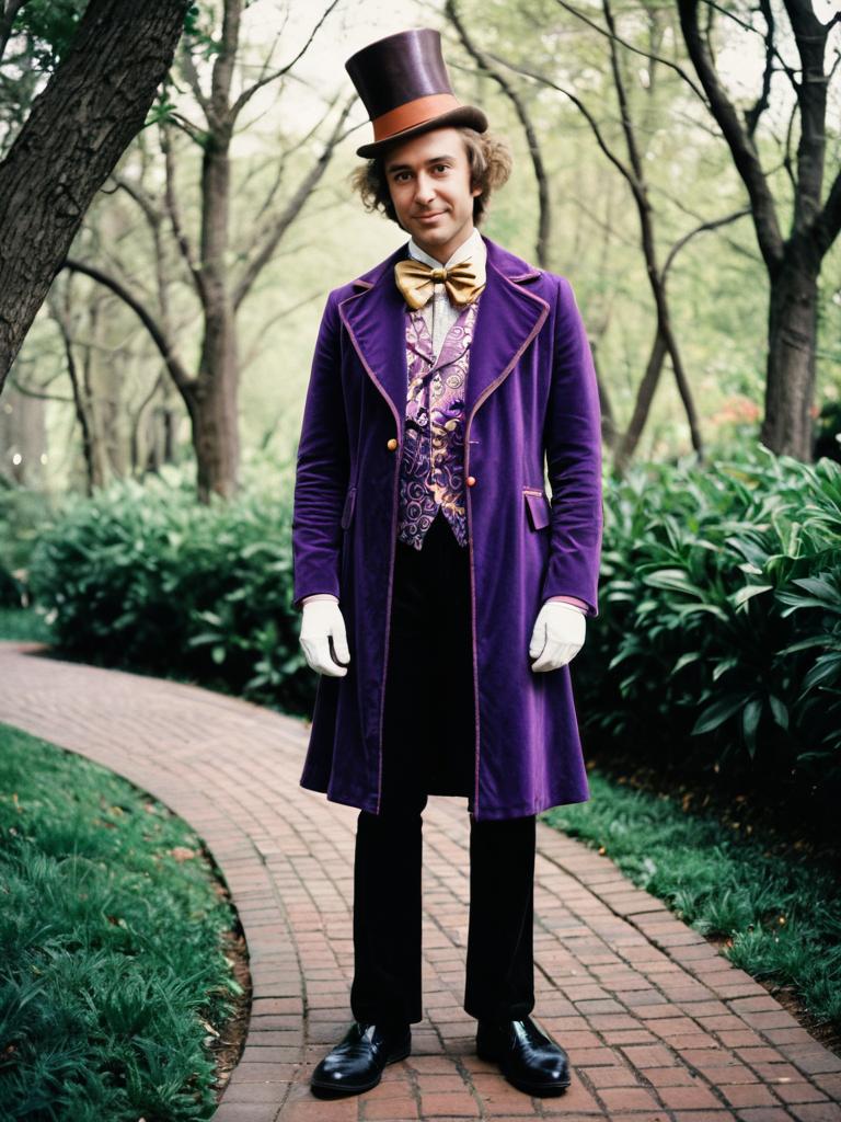 Man in Purple Willy Wonka Costume Full Body Cosplay Photo