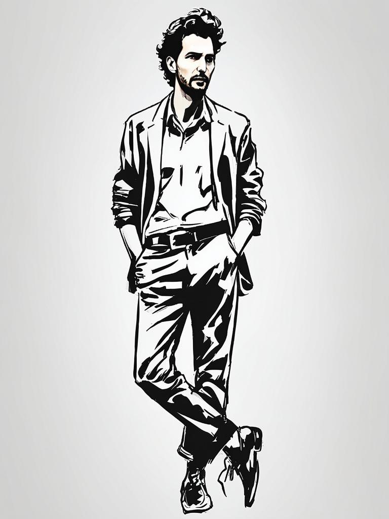 Confident Man in Blazer - Black and White Illustration Confident Man in Blazer - Black and White Illustration