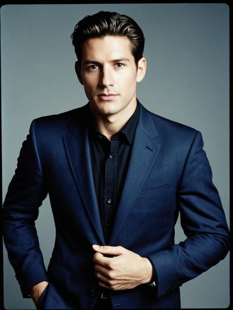 Man in Navy Blue Suit and Black Shirt Professional Portrait