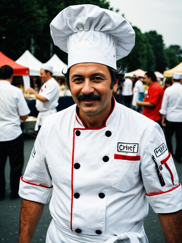 Man in Chef Costume Humorous Cosplay Festival Photo