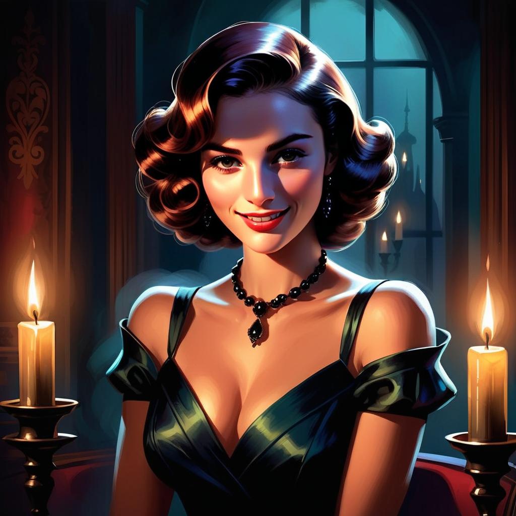 Glamorous Vintage Woman in Candlelight