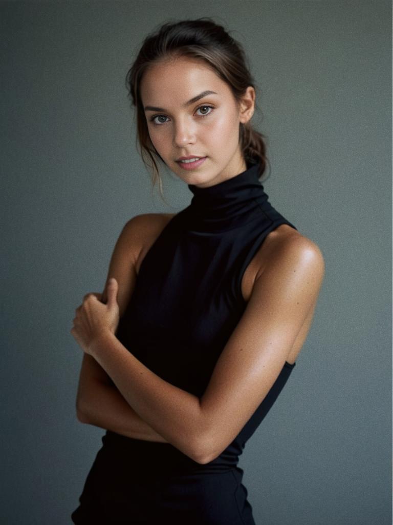 Confident Woman in Black Turtleneck Portrait