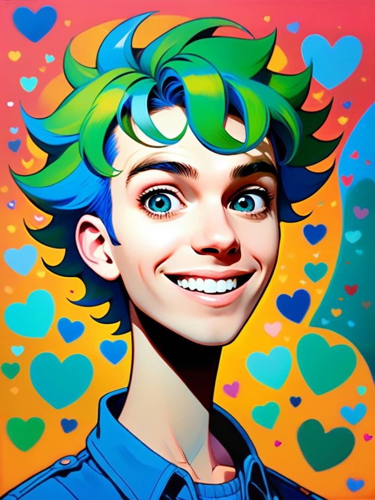 Vibrant Illustration of Young Man with Colorful Hair Vibrant Illustration of Young Man with Colorful Hair
