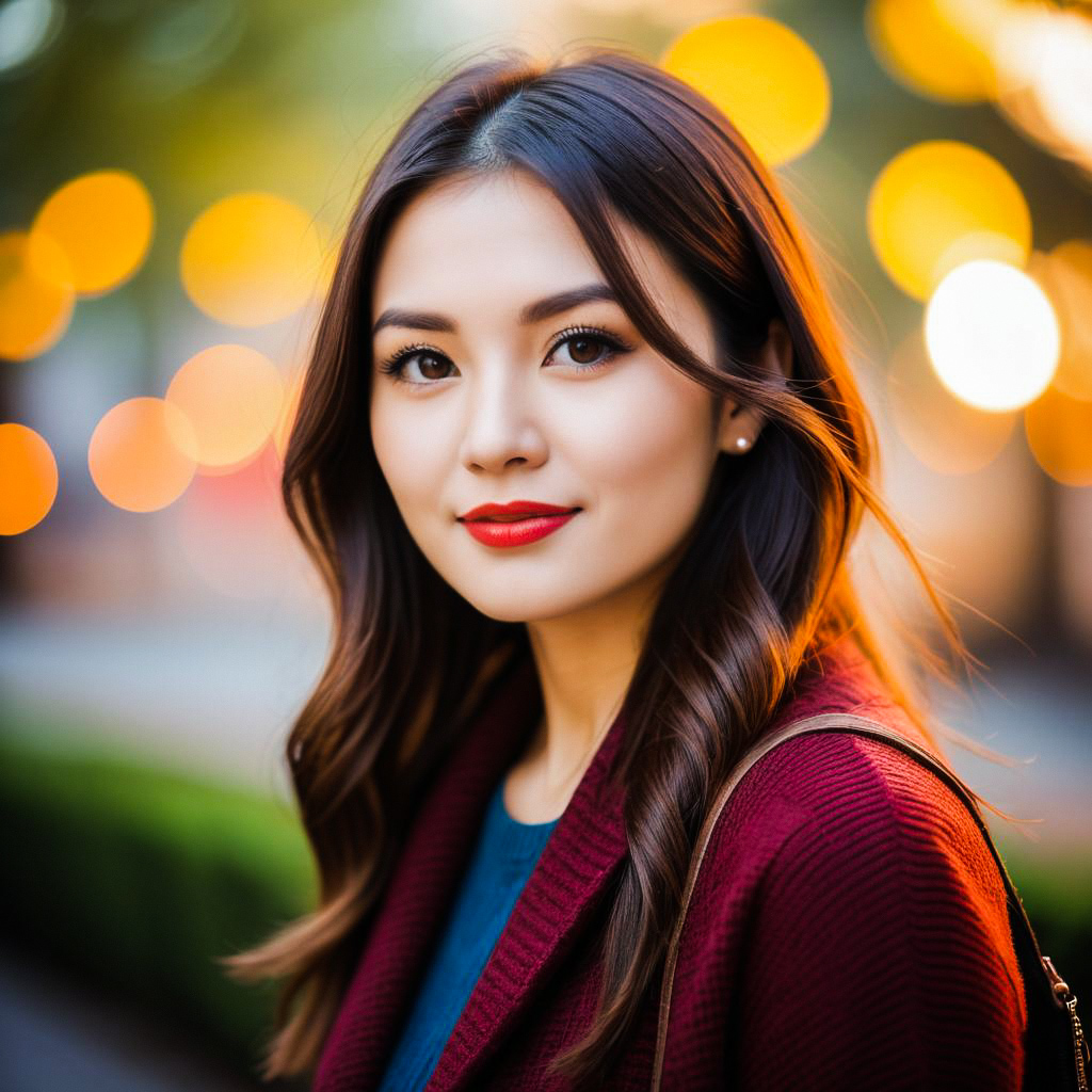 Confident young woman in maroon cardigan during golden hour Confident young woman in maroon cardigan during golden hour
