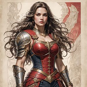 Confident Woman Warrior in Ornate Armor