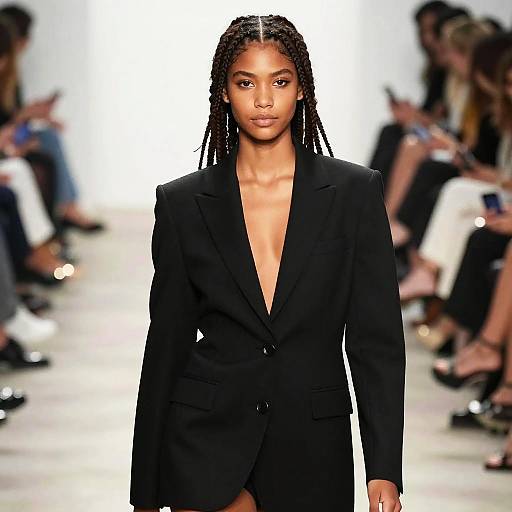 Gen Z Woman Runway Fashion in Oversized Black Blazer