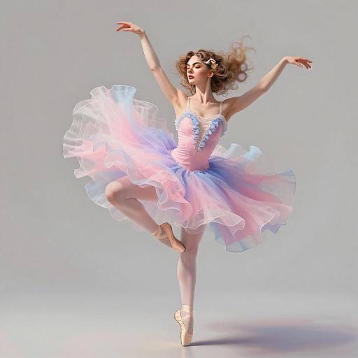 Elegant Woman Ballet Dancer in Pastel Tutu Performing on Pointe