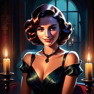 Glamorous Vintage Woman in Candlelight