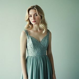 Elegant Woman in Seafoam Green Dress