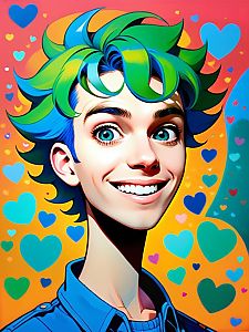 Vibrant Illustration of Young Man with Colorful Hair