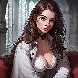 Digital portrait of a young woman in white lace