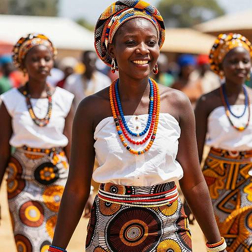 African Woman in Traditional Attire with Colorful Beaded Jewelry