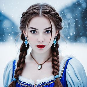 Young Woman in Elegant Winter Outfit with Braided Hair
