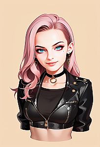Confident Young Woman with Blue Eyes and Pink Hair