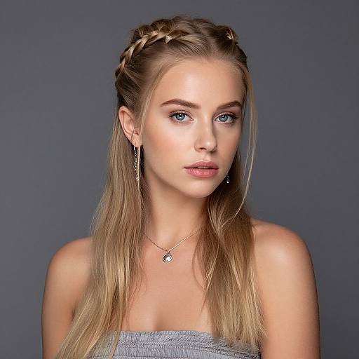 Blonde Woman with Braided Hair and Silver Jewelry Portrait