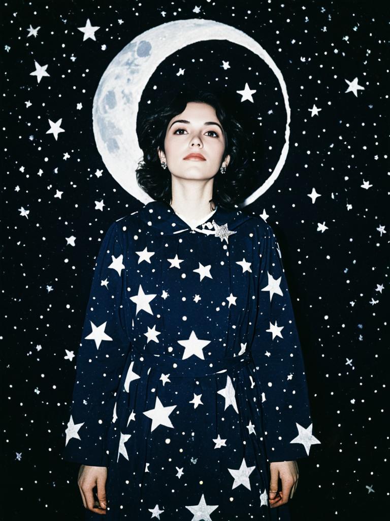 Woman in Stars and Moons Costume Magical Editorial Portrait