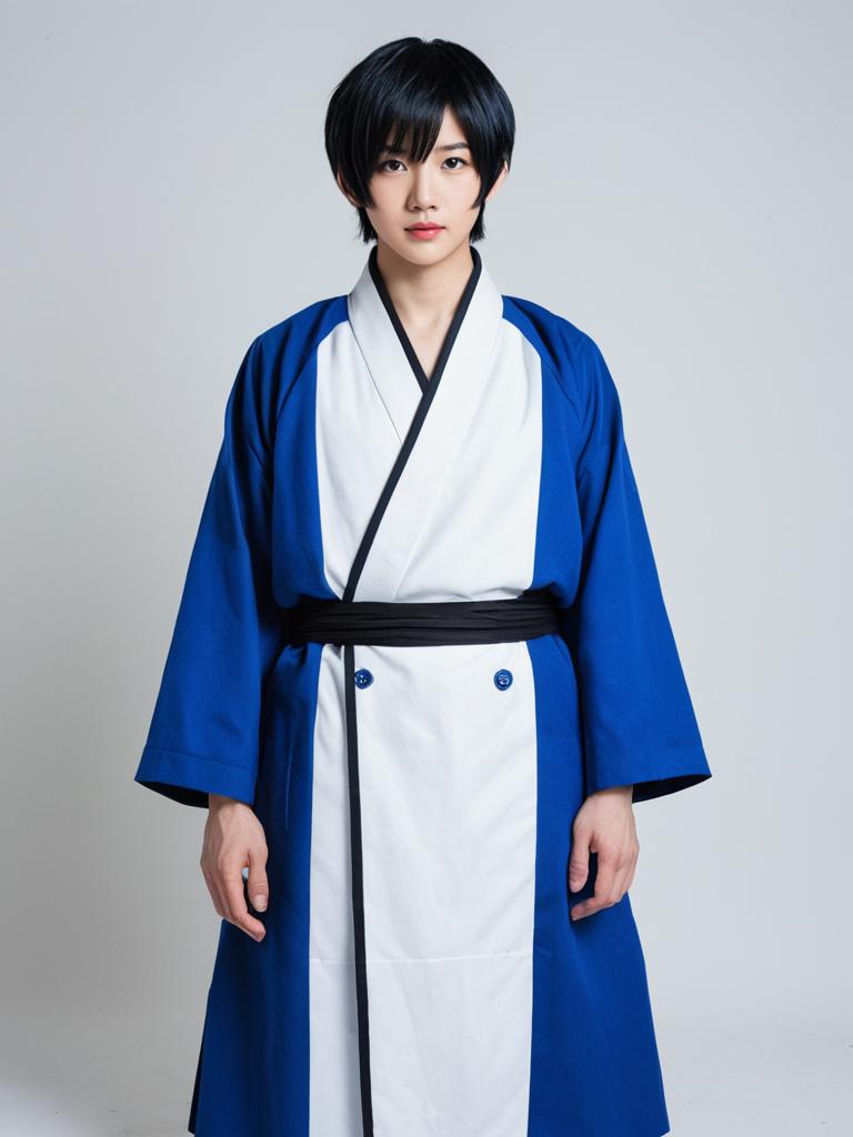 Man in Blue and White Traditional Japanese Kimono - Akaashi Keiji Style