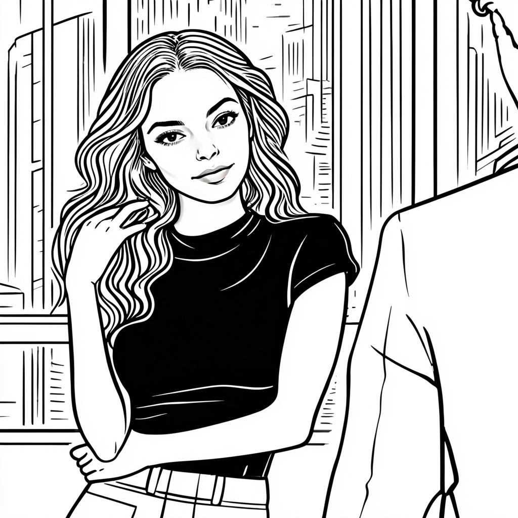 Black and White Illustration of Confident Woman in Urban Setting