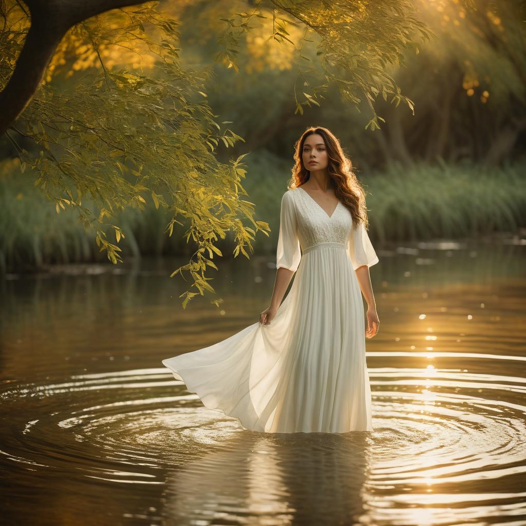 Graceful Woman in White Dress at Sunset