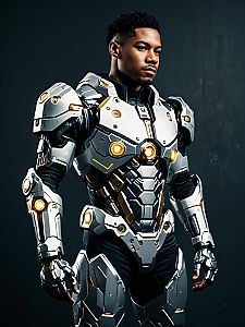 Man in Futuristic Cyborg Costume Wearing Realistic Sci-Fi Armor