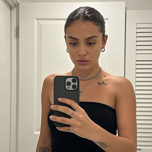 Young Woman Taking Mirror Selfie Wearing Black Strapless Top