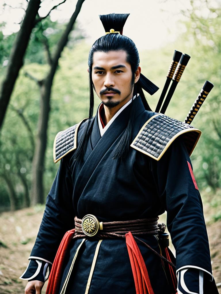 Realistic Oda Nobunaga Cosplay Photo of Man in Samurai Archer Costume