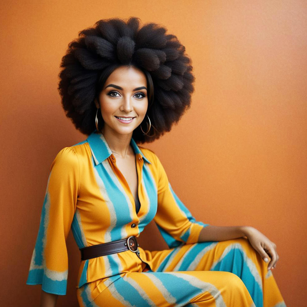 Confident Woman with Bold Afro in Vibrant Outfit