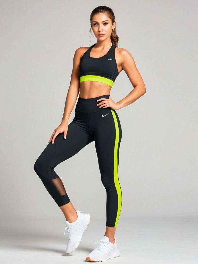 Woman in Stylish Athletic Wear with Neon Accents