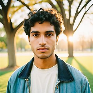 Confident Young Man in Sunlit Park
