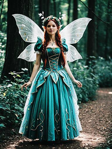 Woman in Enchanted Fairy Costume Cosplay Festival in Forest
