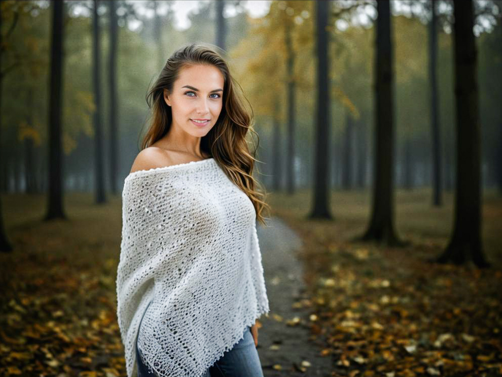 Serene Autumn Woman in Cozy Shawl