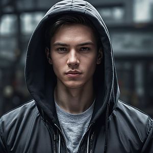 Young Man in Dark Hooded Jacket Portrait