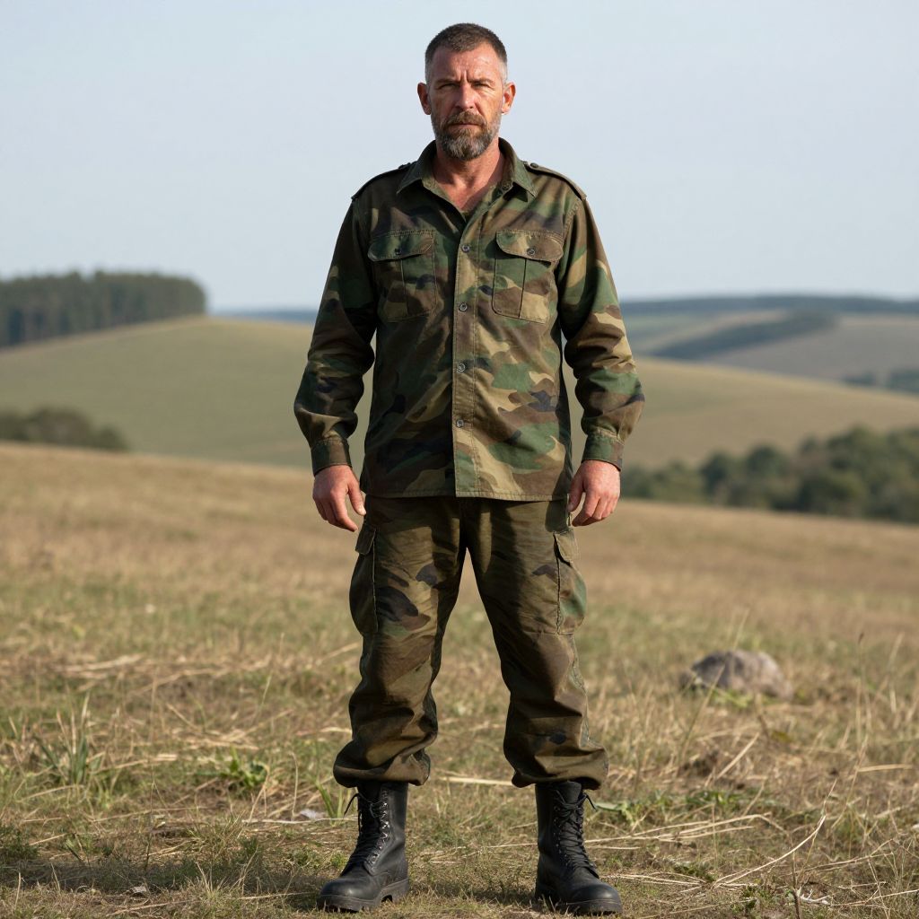 Man in Camouflage Military Uniform Standing in Open Field