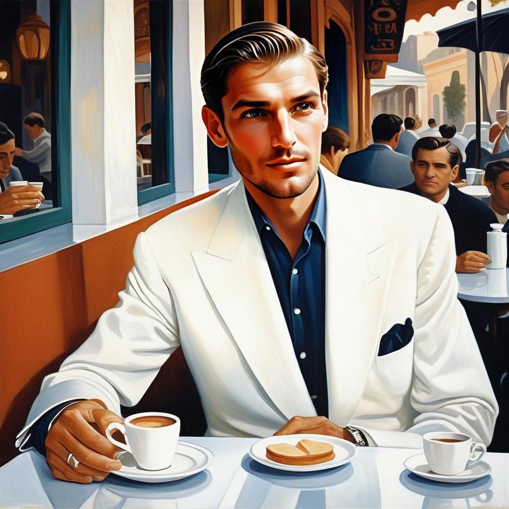 Stylish Man in White Suit at Café Stylish Man in White Suit at Café