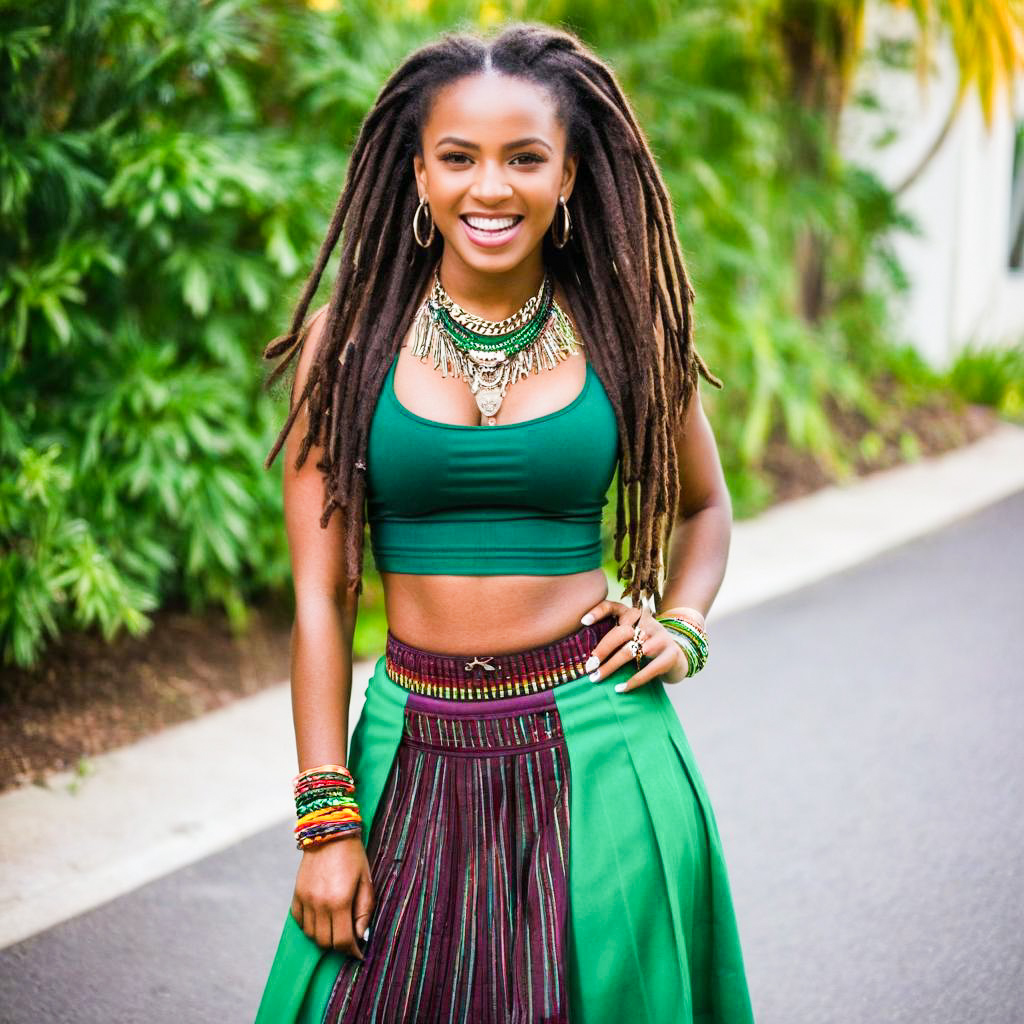 Confident Woman with Dreadlocks in Vibrant Outdoor Setting