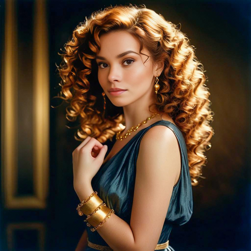Sophisticated Woman with Curls and Gold Jewelry Sophisticated Woman with Curls and Gold Jewelry