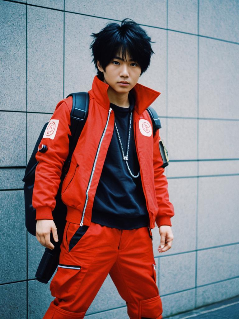 Realistic Akira Yuki Cosplay Costume on Man in Red Jacket and Pants