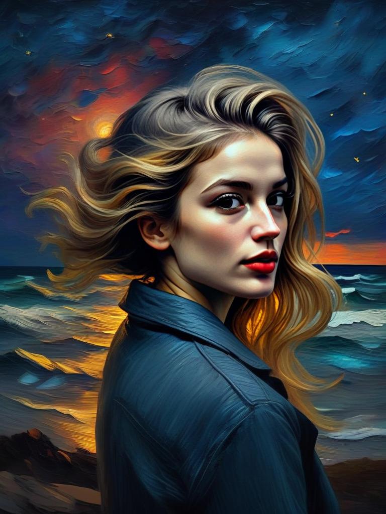 Woman by Ocean at Sunset Woman by Ocean at Sunset