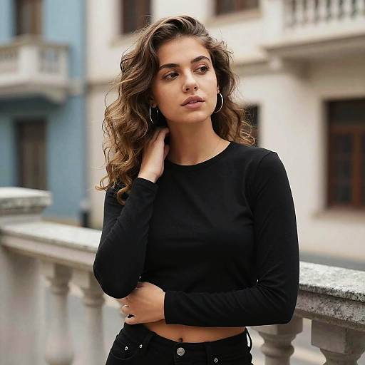 Young Woman in Black Long Sleeve Crop Top Outdoor Portrait
